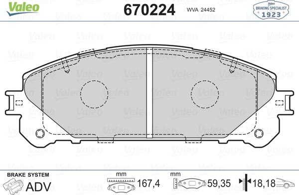 Valeo 670224 - Тормозные колодки, дисковые, комплект autospares.lv