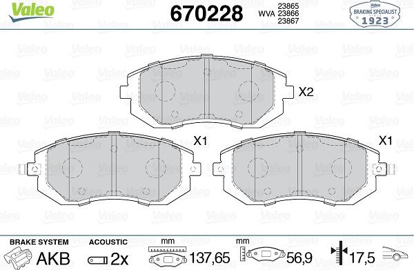 Valeo 670228 - Тормозные колодки, дисковые, комплект autospares.lv