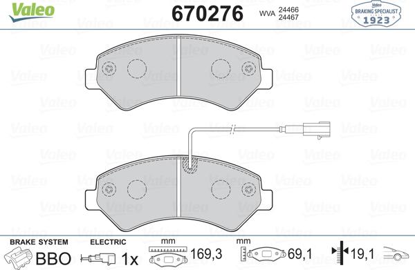 Valeo 670276 - Тормозные колодки, дисковые, комплект autospares.lv