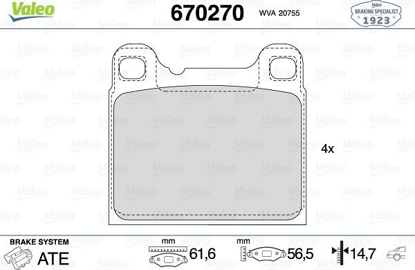 Valeo 670270 - Тормозные колодки, дисковые, комплект autospares.lv