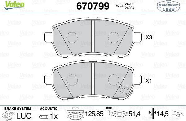 Valeo 670799 - Тормозные колодки, дисковые, комплект autospares.lv