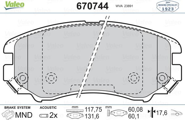 Valeo 670744 - Тормозные колодки, дисковые, комплект autospares.lv