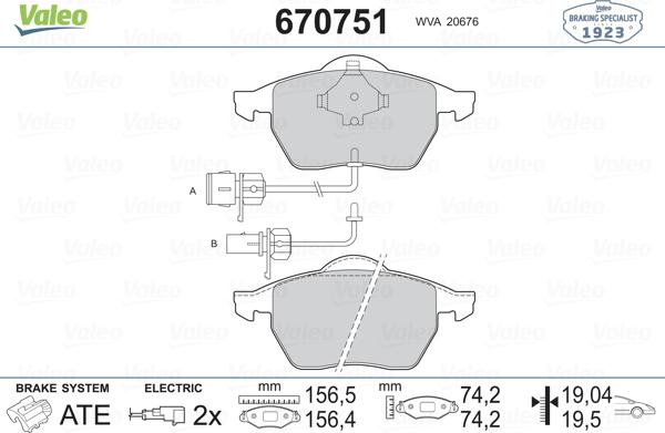 Valeo 670751 - Тормозные колодки, дисковые, комплект autospares.lv