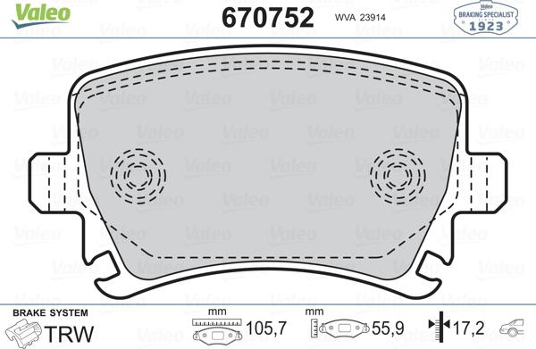 Valeo 670752 - Тормозные колодки, дисковые, комплект autospares.lv