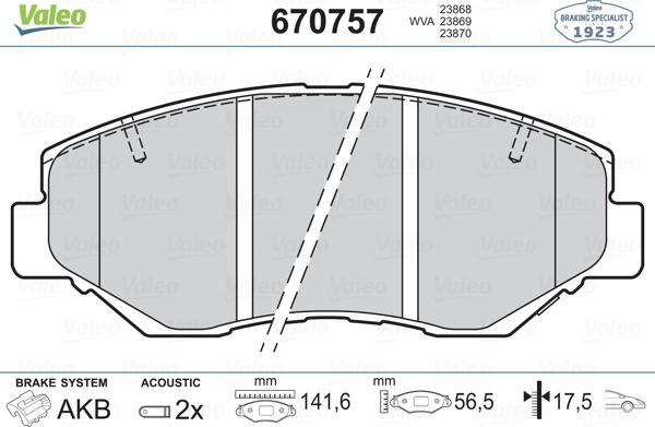 Valeo 670757 - Тормозные колодки, дисковые, комплект autospares.lv