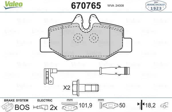 Valeo 670765 - Тормозные колодки, дисковые, комплект autospares.lv