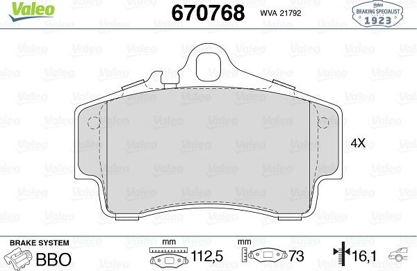 Valeo 670768 - Тормозные колодки, дисковые, комплект autospares.lv