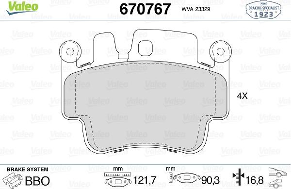 Valeo 670767 - Тормозные колодки, дисковые, комплект autospares.lv