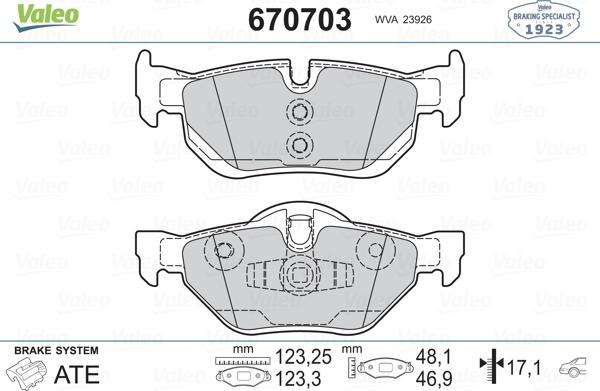 Valeo 670703 - Тормозные колодки, дисковые, комплект autospares.lv