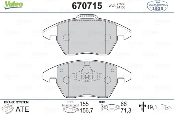 Valeo 670715 - Тормозные колодки, дисковые, комплект autospares.lv