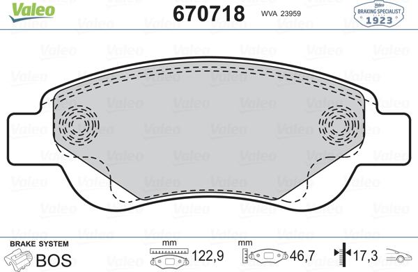 Valeo 670718 - Тормозные колодки, дисковые, комплект autospares.lv