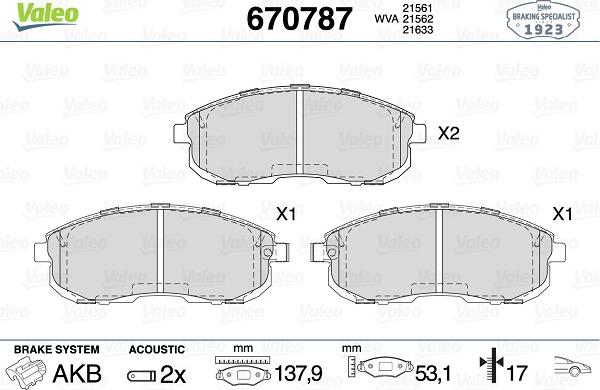 Valeo 670787 - Тормозные колодки, дисковые, комплект autospares.lv