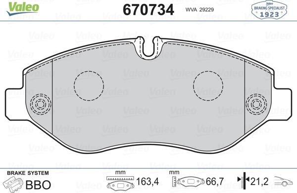 Valeo 670734 - Тормозные колодки, дисковые, комплект autospares.lv