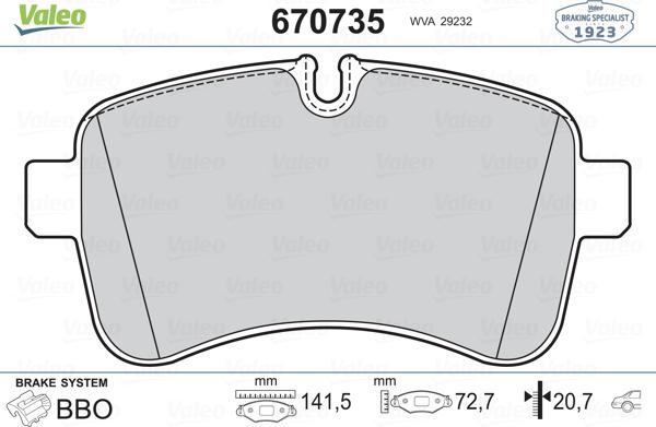 Valeo 670735 - Тормозные колодки, дисковые, комплект autospares.lv