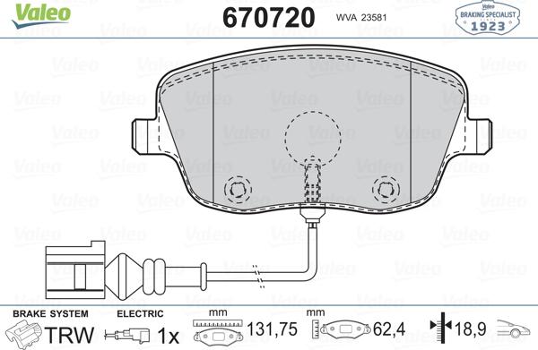 Valeo 670720 - Тормозные колодки, дисковые, комплект autospares.lv