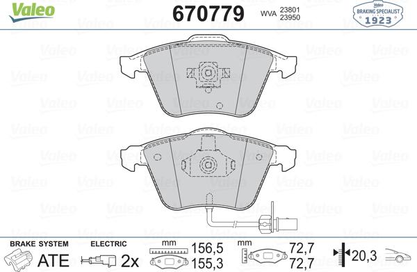 Valeo 670779 - Тормозные колодки, дисковые, комплект autospares.lv