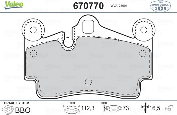 Valeo 670770 - Тормозные колодки, дисковые, комплект autospares.lv