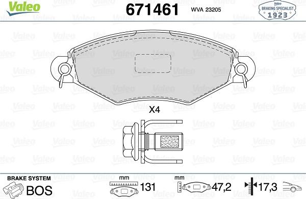 Valeo 671461 - Тормозные колодки, дисковые, комплект autospares.lv