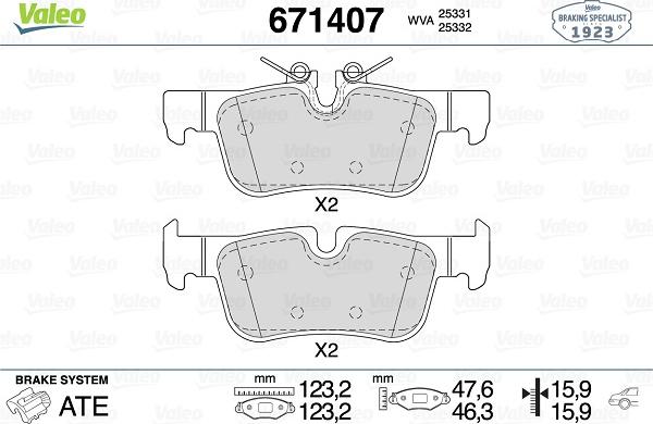 Valeo 671407 - Тормозные колодки, дисковые, комплект autospares.lv