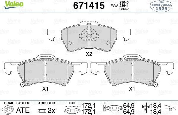 Valeo 671415 - Тормозные колодки, дисковые, комплект autospares.lv