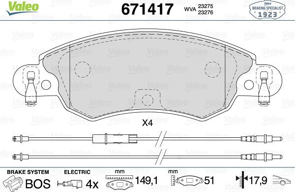 Valeo 671417 - Тормозные колодки, дисковые, комплект autospares.lv