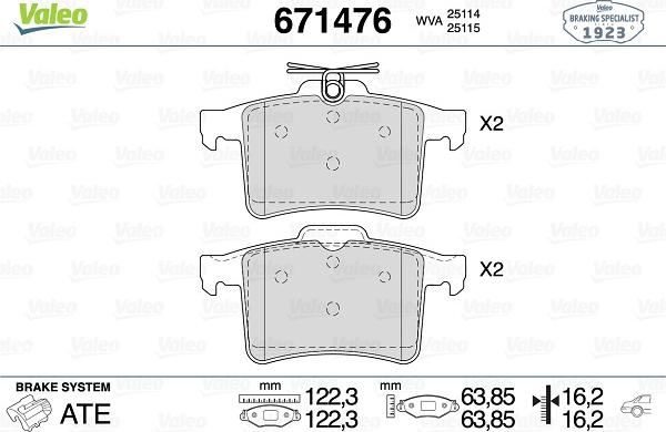 Valeo 671476 - Тормозные колодки, дисковые, комплект autospares.lv