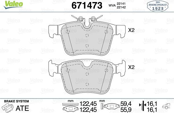 Valeo 671473 - Тормозные колодки, дисковые, комплект autospares.lv