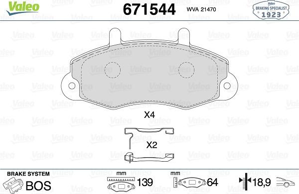 Valeo 671544 - Тормозные колодки, дисковые, комплект autospares.lv