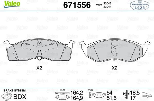 Valeo 671556 - Тормозные колодки, дисковые, комплект autospares.lv