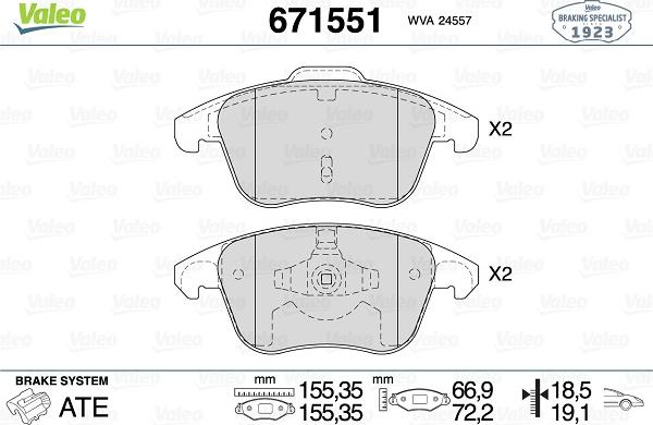 Valeo 671551 - Тормозные колодки, дисковые, комплект autospares.lv