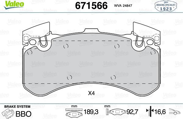 Valeo 671566 - Тормозные колодки, дисковые, комплект autospares.lv