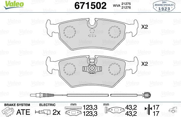 Valeo 671502 - Тормозные колодки, дисковые, комплект autospares.lv