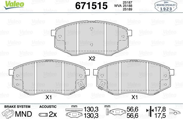 Valeo 671515 - Тормозные колодки, дисковые, комплект autospares.lv