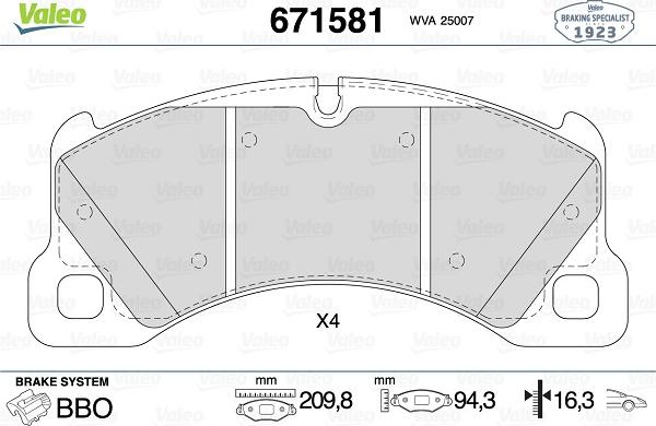 Valeo 671581 - Тормозные колодки, дисковые, комплект autospares.lv