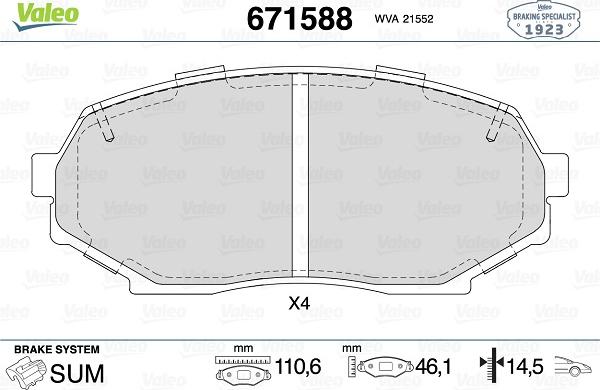 Valeo 671588 - Тормозные колодки, дисковые, комплект autospares.lv