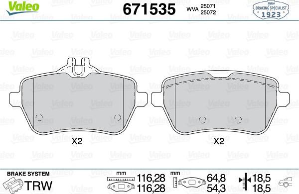 Valeo 671535 - Тормозные колодки, дисковые, комплект autospares.lv