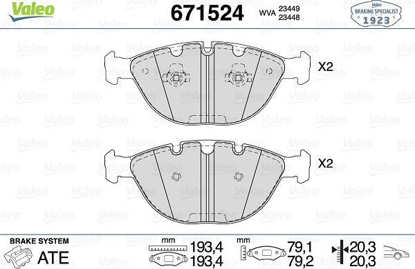 Valeo 671524 - Тормозные колодки, дисковые, комплект autospares.lv