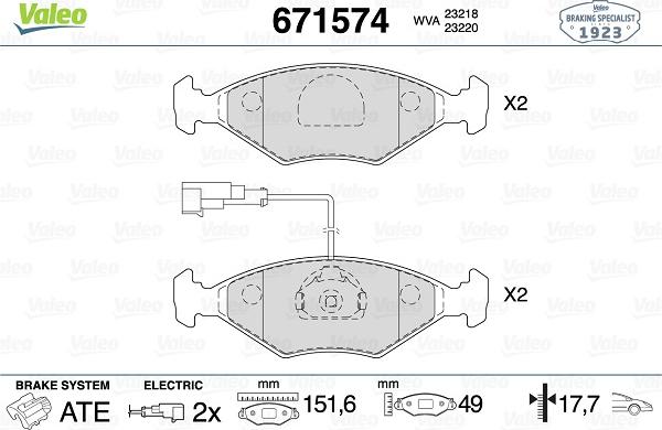 Valeo 671574 - Тормозные колодки, дисковые, комплект autospares.lv