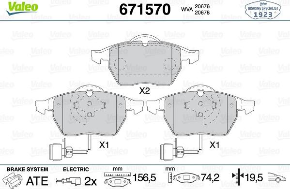 Valeo 671570 - Тормозные колодки, дисковые, комплект autospares.lv