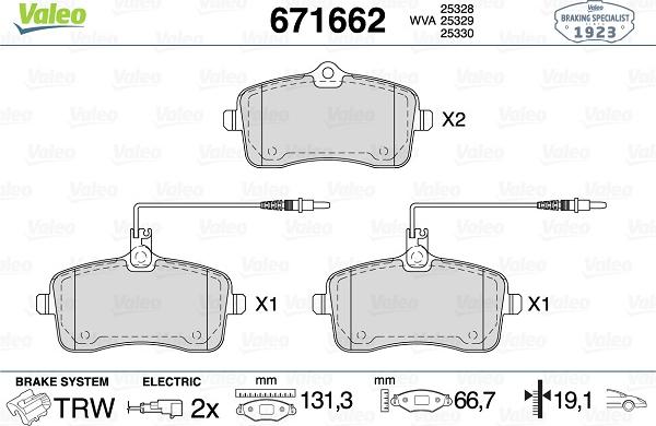 Valeo 671662 - Тормозные колодки, дисковые, комплект autospares.lv