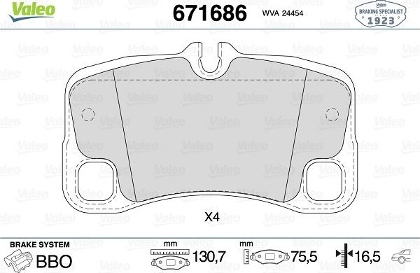 Valeo 671686 - Тормозные колодки, дисковые, комплект autospares.lv