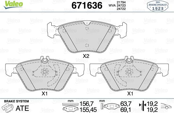 Valeo 671636 - Тормозные колодки, дисковые, комплект autospares.lv