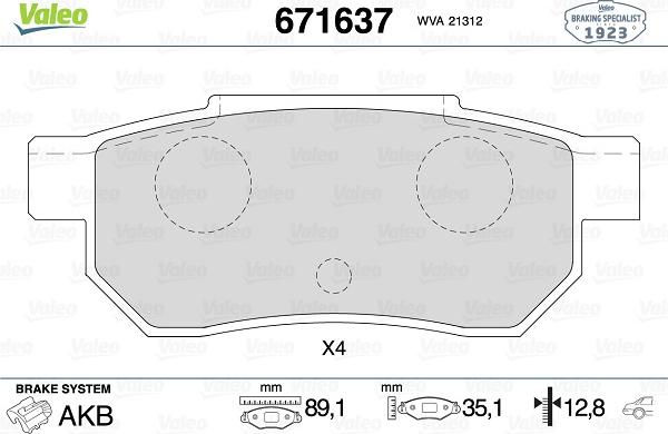 Valeo 671637 - Тормозные колодки, дисковые, комплект autospares.lv