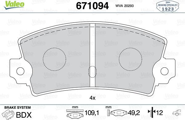 Valeo 671094 - Тормозные колодки, дисковые, комплект autospares.lv