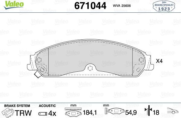 Valeo 671044 - Тормозные колодки, дисковые, комплект autospares.lv