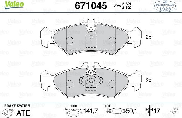 Valeo 671045 - Тормозные колодки, дисковые, комплект autospares.lv