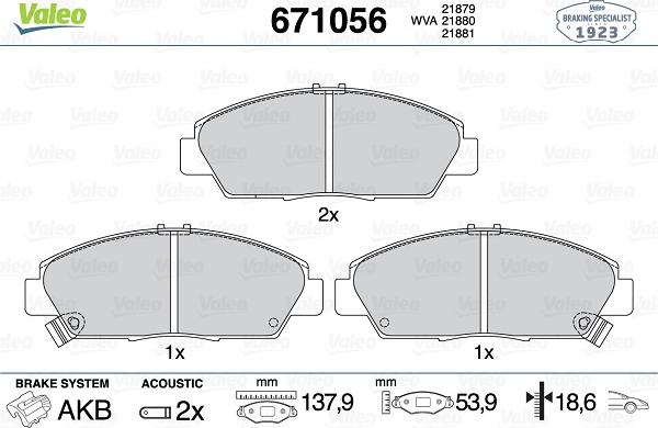 Valeo 671056 - Тормозные колодки, дисковые, комплект autospares.lv