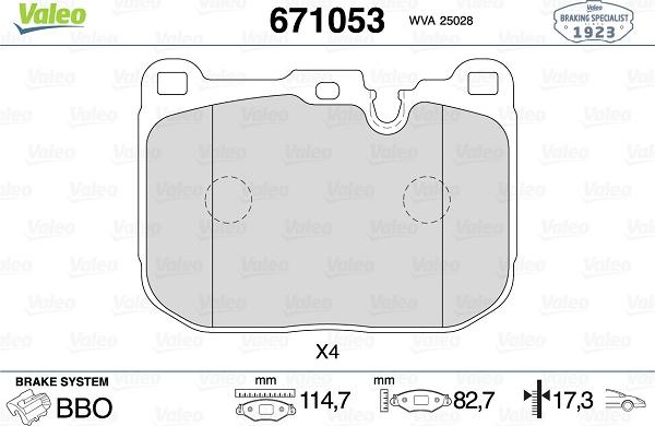 Valeo 671053 - Тормозные колодки, дисковые, комплект autospares.lv