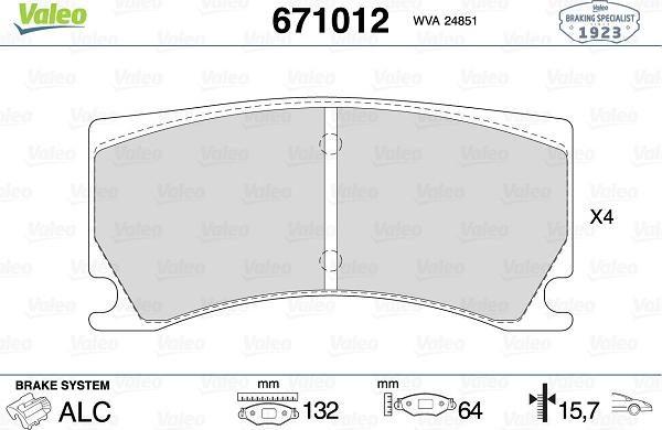 Valeo 671012 - Тормозные колодки, дисковые, комплект autospares.lv