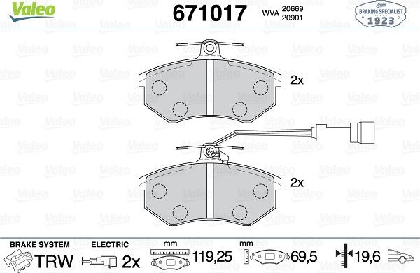 Valeo 671017 - Тормозные колодки, дисковые, комплект autospares.lv